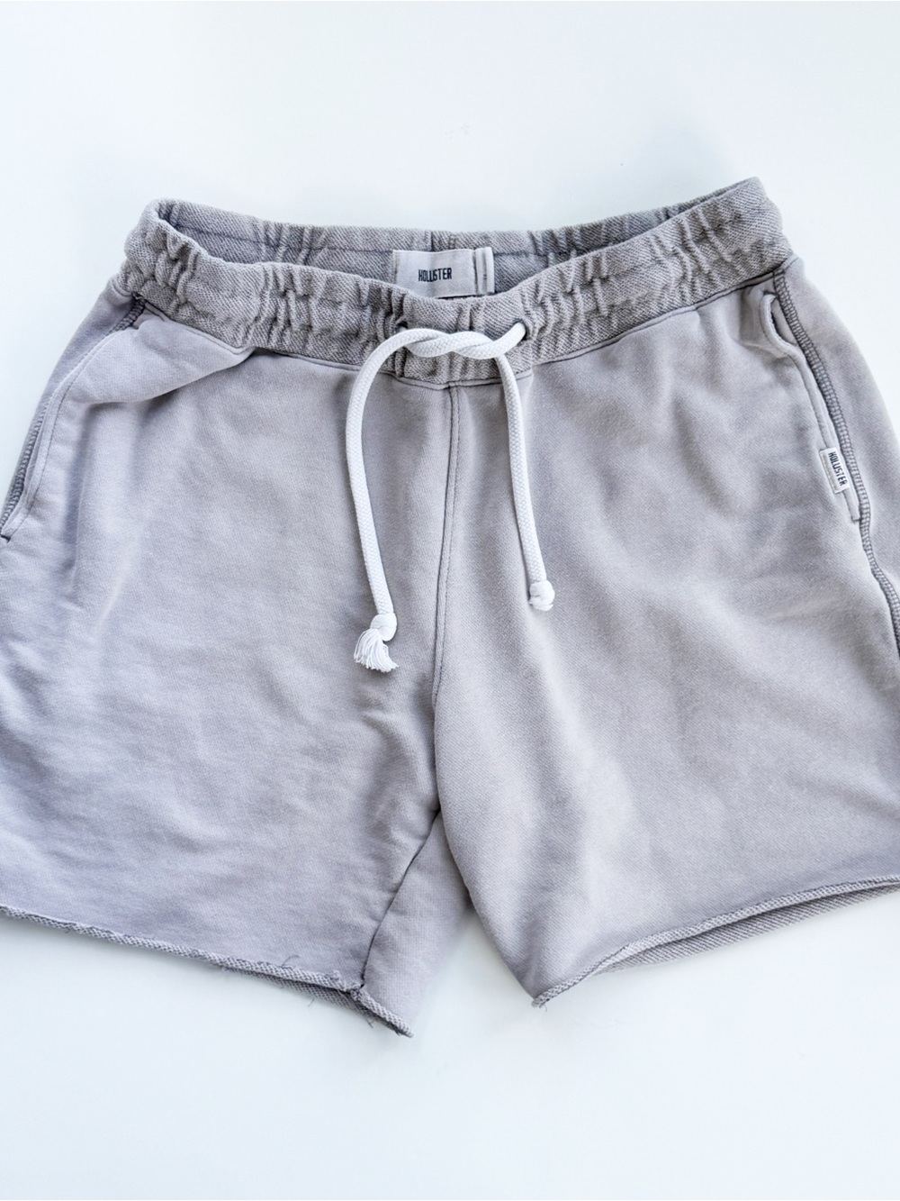 Hollister Gray Terry Elastic-Waist Casual Shorts with White Drawstring